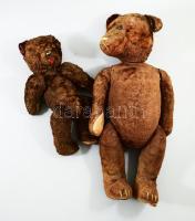 2 darab antik faháncsos játékmedve, sérüléssel, h: 34-48 cm
