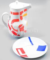 Hollóházi Manufaktúra, Ézsiás István (1943-) festő- és szobrászművész: Kiöntő és tál. Tálon lepattanással, jelzett (Ézsiás monogram), m: 20 cm