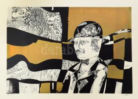 Szász Endre (1926-2003): Szürrealista férfi. Szitanyomat, papír, jelzett, 43/100 számozással. 47x67 cm