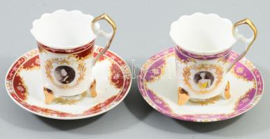 2 darab historizáló csésze alátéttel, jelzés nélkül, d: 11 cm