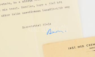 1936 Szent-Györgyi Albert (1893-1986) Nobel-díjas orvos, biokémikus gépelt levele, a végén autográf ...