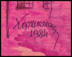 Koppány Frigyes (-): Kacsalábon forgó kastély, 1984. Filctoll, papír, jelzett. Kartonra kasírozva. 2...