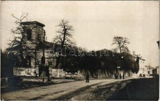 1918 Hericourt (?), templom, villamospálya, katonák / church, tram line, soldiers. photo
