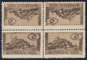 Nyugat-Magyarország VII. 1921 5K fordított állású négyestömb, Bodor vizsgálójellel