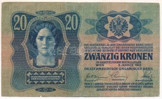 1913. 20K piros "MAGYARORSZÁG" felülbélyegzéssel, "2296 915409" T:F Adamo K17B