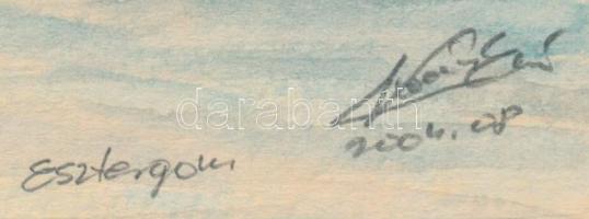 Kovács Ernő (1940-): Esztergom (Párkány felől). Akvarell, papír. Jelezve jobbra lent, hátoldalán aut...