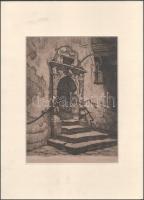 Olvashatatlan jelzéssel: Városházkapu Rothenburgban. Rézkarc, papír. Sérült. Paszpartuban. 24x18,5 cm