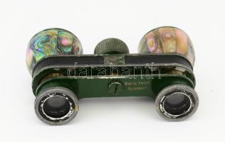 Barna Andor Budapest gyöngyház berakásos színházi távcső, kopással, h: 9,5 cm