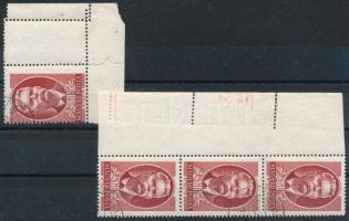 1951 Maxim Gorkij 60f 4 db bélyeg az ívszéleken érdekes elfogazásokkal