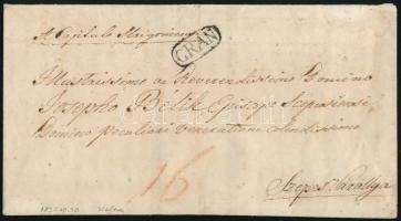 1831 Kolera levél 16kr portóval, "GRAN" - Szepesváralja