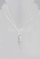 Ezüst (Ag) duplaszálas apróglídes nyaklánc, meandermintás medállal, jelzett, h: 46 cm, nettó 9,2g