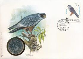 Magyarország 1988. 50Ft "Világ Vadvédelmi Alap II." emlékérme felbélyegzett "Kék vércse" borítékban, bélyegzéssel, német nyelvű leírással T:BU