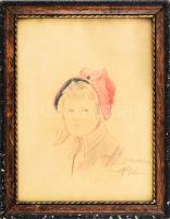 Glatz Oszkár jelzéssel: Kislány. Ceruza, papír. Üvegezett fakeretben. 28,5x21 cm