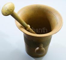 Bronz mozsár törővel, m: 12 cm, törő h: 20 cm