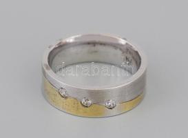 Ezüst (Ag) gyűrű, részben aranyozott, jelzett, 3 köves, m: 48, bruttó 4,6g