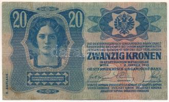 1913. 20K "II. kiadás" piros "MAGYARORSZÁG" felülbélyegzéssel T:F Adamo K18