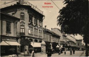 Miskolc, Széchenyi utca, Pannonia szálloda, üzletek, villamos. Fodor Zoltán kiadása