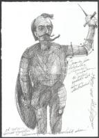 ZéKovács József (Zé Kovács Jozsef, 1951-): Cervantes keze lebénult a "Lepantói" csatában (...), 2019. Tus, toll, papír, jelzett, 35×25 cm