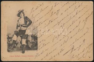 1899 Ámon Margit (1875-?) színésznő saját kezűleg megírt, őt magát ábrázoló képeslapja, Pák Emil (1870-1930) nagyváradi plébánosnak címezve és küldve, 9x14 cm