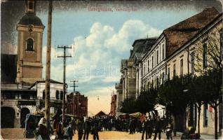 1914 Beregszász, Beregovo, Berehove; Werbőczy tér, zsinagóga, Némethy Lajos üzlete, piac. Farkas és Földes kiadása / square, synagogue, shops, market (fl)