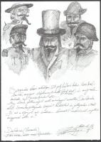 ZéKovács József (Zé Kovács Jozsef, 1951-): Don Quijote (Cervantes) kései utódai több nemzet képviseletében, 2020. Tus, toll, papír, jelzett, 35×25 cm