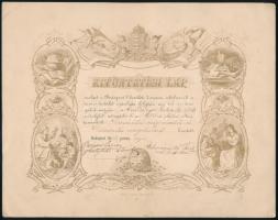 1883 Kitüntetési lap V. kerületi iskolaszéktől példás magatartás miatt. 24x18 cm