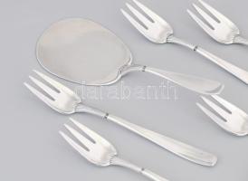 W&amp;S Sorensen Denmark ezüst (Ag) süteménylapát és 6 darab süteményes villa. Jelzett, h: 14 cm...