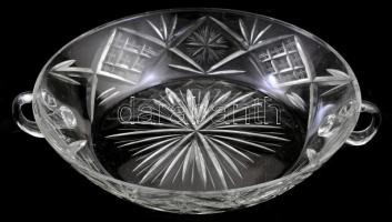 cca 1920 Ólomkristály kínáló pár, hántolt mintával, jelzés nélkül, minimális pattogzással, d: 25 cm