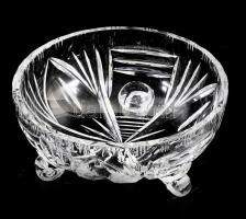 Ólomkristály kínáló, jelzés nélkül, 3 lábon, hibátlan, d: 15,5 cm, m: 7 cm