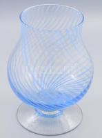 Murano színes üvegszállal díszített talpas üveg szárazvirág váza / díszelem. Jelzés nélkül, hibátlan, m: 24,5 cm