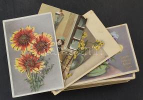 100 db RÉGI motívum képeslap, főleg üdvözlőlapok, művészlapok, vegyes minőségben / 100 pre-1945 motive postcards, mainly greeting and art postcards in mixed quality