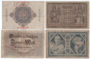 Német Birodalom 1908. 20M + 1914. 20M + 1915. 20M + 1918. 20M T:VG, közép-kereszt hajtásnál lyuk, pi...
