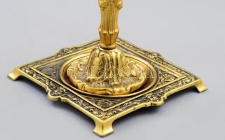 Antik talpas asztalközép kínáló, díszes polírozott bronz szerelékkel, d: 32 cm, m: 37 cm