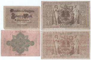 Német Birodalom 1910. 50M + 1000M zöld pecsét (2xklf, barna + vörösesbarna hátlap) + 1914. 20M T:F-V...