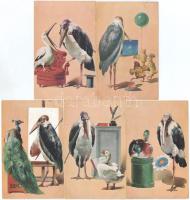 5 db RÉGI képeslap: Marabu humoros grafikai sorozat, 1930-as évekből, egy levelezésből