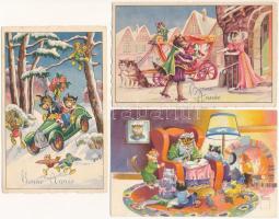 MACSKÁK - 3 db MODERN humoros grafikai képeslap