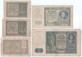 Lengyelország / Német megszállás 1941. 1Zl (2x) + 2Zl + 5Zl + 50Zl "C" T:VG, kis szakadások Poland / German Occupation 1941. 1 Zloty (2x) + 2 Zlote + 5 Zlotych + 50 Zlotych "C" C:VG, small tears Krause P#99, P#100, P#101, P#102