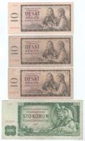Csehszlovákia 1960. 10K (3x) + 1961(1990) 100K T:VG, közte F szép papír Czechoslovakia 1960. 10 Korun (3x) + 1961(1990) 100 Korun C:VG, in it F fine paper Krause P#88, P#91c