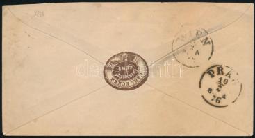1876 5kr díjjegyes boríték sötétkármin színben "KŐSZEG" - "PRAG"