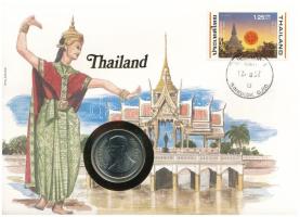 Thaiföld 1982. 5B Cu-Ni "IX. Ráma" érmés, felbélyegzett borítékban, bélyegzéssel, német nyelvű leírással T:UNC Thailand 1982. 5 Baht Cu-Ni "Rama IX" in envelope with stamp and cancellation, with German description C:UNC Krause Y#160