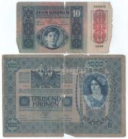 1915. 10K egyik oldal német, másik oldal magyar + Ausztria 1919(1912) 100K (3x) mindkét oldal német ...