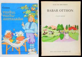 Jean de Brunhoff: Babar otthon. A szerző rajzaival. Fordította: Bálint Ágnes. Bp., 1972, Móra. Kiadói kartonált papírkötés, + Grimm: Terülj, terülj asztalkám rajz: Kricskovics Zsuzsanna.