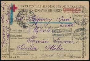 1919 Olasz hadifogoly levelezőlap magyar hadifogolynak Budapestről Szicíliába