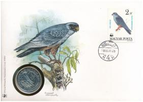 Magyarország 1988. 50Ft "Világ Vadvédelmi Alap II." emlékérme felbélyegzett "Kék vércse" borítékban, bélyegzéssel T:BU