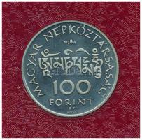 1984. 100Ft alpakka "Kőrösi Csoma Sándor" eredeti műbőr tokban, tanúsítvánnyal T:PP, patin...