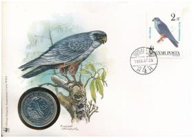 Magyarország 1988. 50Ft "Világ Vadvédelmi Alap II." emlékérme felbélyegzett "Kék vércse" borítékban, bélyegzéssel T:BU