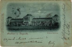 1899 (Vorläufer) Zagreb, Zágráb; Drzavni kolodvar / vasútállomás este holdfényben / railway station at night in moonlight (gyűrődés / crease)