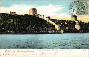 1906 Constantinople, Istanbul; Bosphore, Chateau d'Europe vue prise de la mer / castle (small tear)