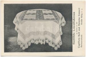 Nagyszeben, Hermannstadt, Sibiu; Sächsische Leinenstickereien zu haben in der Tapisserie Suli und Hermine Connert / Szász vászonhímzés üzlet reklámja, erdélyi folklór. Jos. Drotleff / Saxon linen embroidery shop advertisement, Transylvanian folklore (EK)