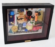 Tommy Vig (1938-): Fantázia. Vegyes technika, kollázs, applikációk, karton, jelzett. Üvegezett dobozban. 50x60x13 cm. CSAK SZEMÉLYES ÁTVÉTEL! / ONLY PERSONAL COLLECTION AT OUR OFFICE!